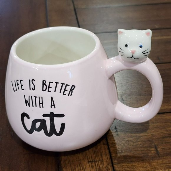 Set Of 2 Kitten Figurine Pink Ceramic Coffee Mug 16Oz Life Is Better With a Cat - Picture 8 of 16